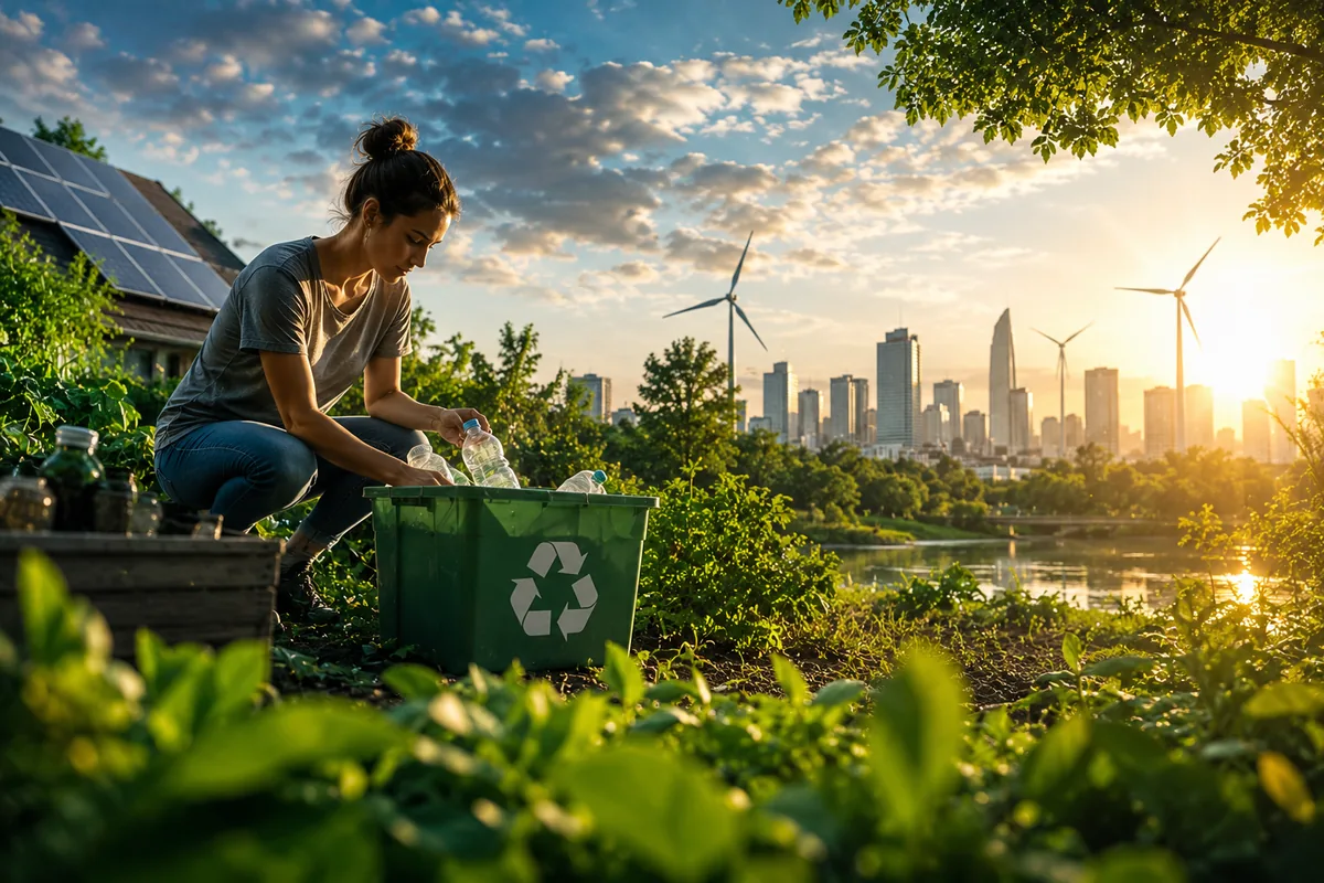 Composição visual sobre meio ambiente, qualidade de vida e sustentabilidade no cotidiano.